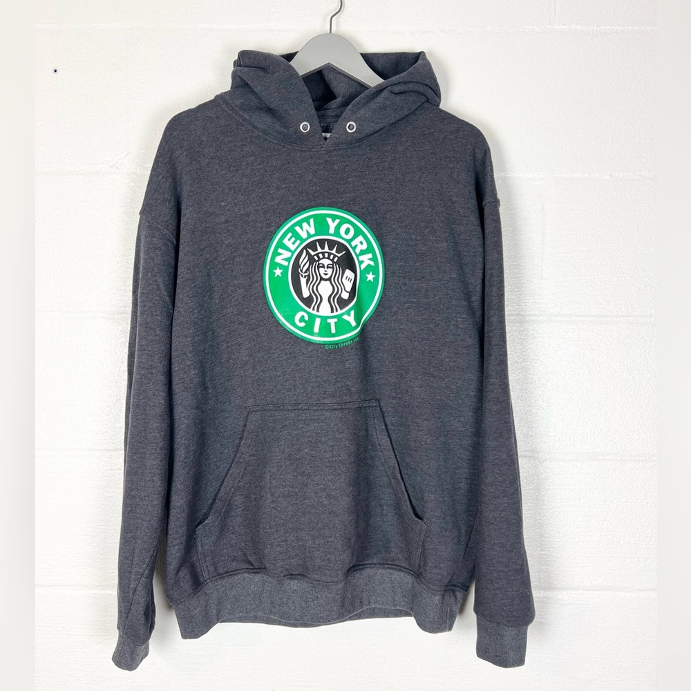 New York City City Hoodie Pullover Dark Gray Statue of Liberty Size XL Starbucks